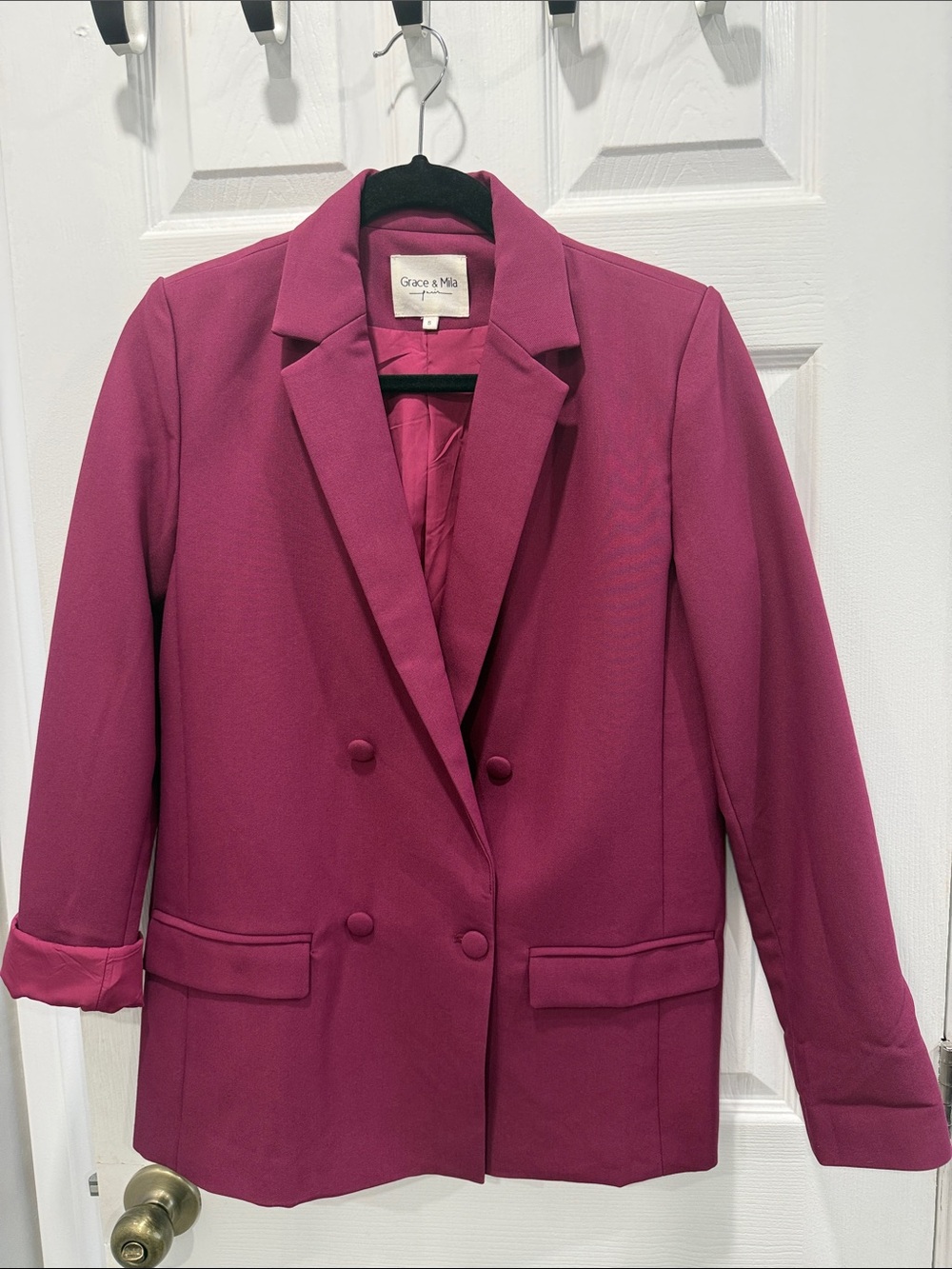 New Grace & Mila Straight Double Breasted Blazer Magenta size Small